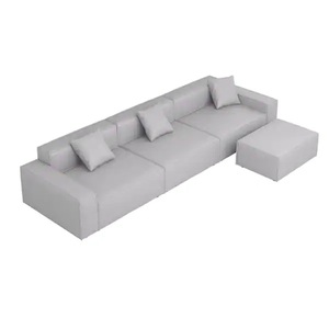 lot 26 image: J&E Home 140 in. W Rectangle Square Arm 4-piece L Shaped Polyester Fabric Modern Leathaire Sectional Sofa in Gray