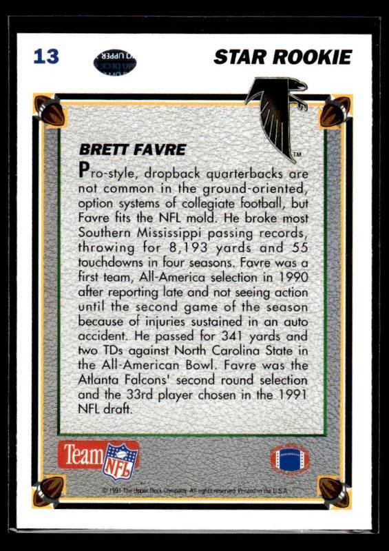 1991 Upper Deck Brett Favre Rookie #13