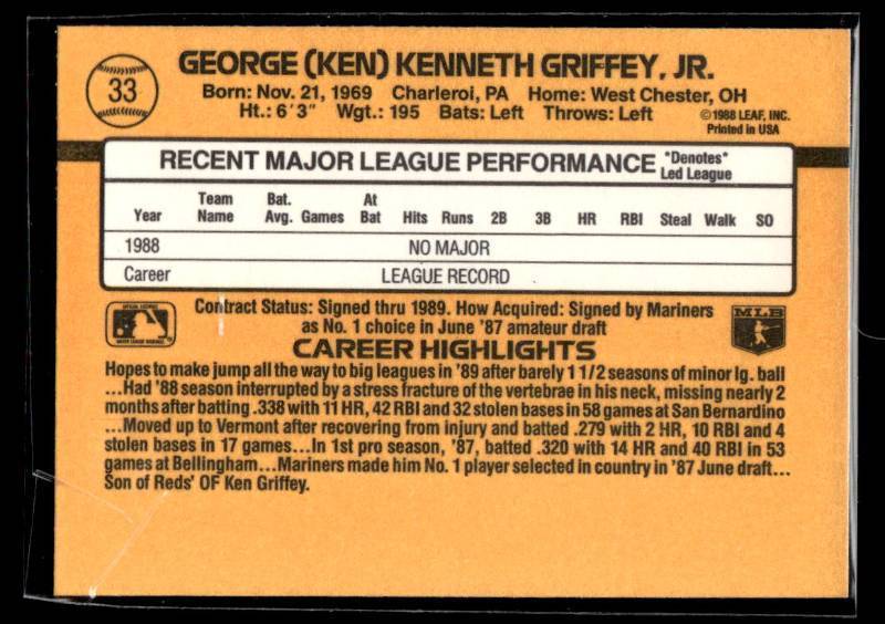 1989 Donruss Ken Griffey Jr. Rookie #33