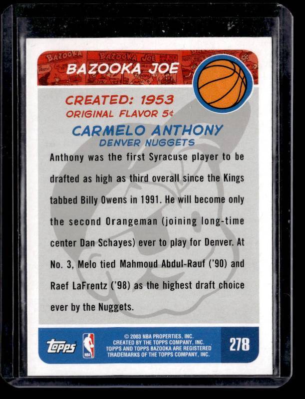 2003 Bazooka Carmelo Anthony Rookie #278