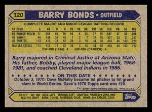 1987 Topps Barry Bonds Rookie #320