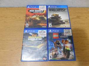 (4) Playstation 4 Games - Lego Jurrasic World, Wreckfest, Car Mechanic & Mud Runner