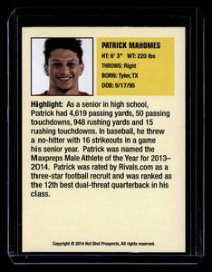 2014 Hot Shot Prospects Patrick Mahomes II Rookie