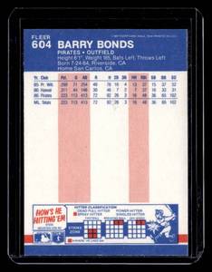 1987 Fleer Barry Bonds Rookie #604