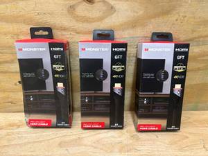 lot 18 image: MONSTER Lot of 3- 6ft High Speed 4K HDR HDMI Cables with Built-in Red Led Light, Gaming, Video, and Computer