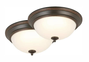 lot 19 image: COMMERCIAL ELECTRIC 13 in. 180-Watt Equivalent Oil-Rubbed Bronze Integrated LED Flush Mount with Frosted Glass Shade (2-Pack)