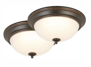 lot 51 image: COMMERCIAL ELECTRIC 13 in. 180-Watt Equivalent Oil-Rubbed Bronze Integrated LED Flush Mount with Frosted Glass Shade (2-Pack)