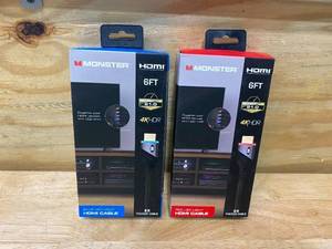 lot 61 image: MONSTER Lot of 2- 6ft High Speed 4K Hdr Hdmi Cables with Built-in Led Light (One Red and One Blue)
