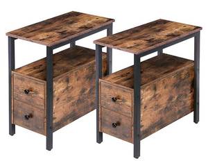 lot 62 image: HOOBRO End Table, Set of 2, Recliner Side Table with 2 Drawer and Open Shelf, Narrow Nightstand for Small Space, in Living Room, Bedroom, Wood Look Accent Table, Rustic Brown and Black BF54BZP201