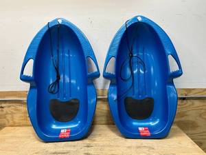 lot 104 image: PARICON Lot of 2- Flexible Flyer 39 Spitfire Lightweight Kids Downhill Snow Sleds with Tow Rope & Handles