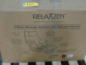 Relaxzen Mocha 8-Motor Massage Recliner with Lumbar Heat and Ottoman Unused