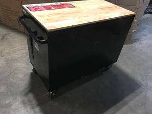 lot 2 image: Husky  46 in. W x 24.5 in. D Standard Duty 9-Drawer Mobile Workbench Cabinet with Solid Wood Top in Gloss Black, Review all pictures HAS DAMAGE