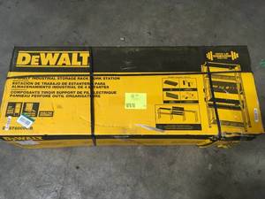 lot 10 image: DEWALT  Yellow 4-Tier Steel Garage Storage Shelving Unit (50 in. W x 94 in. H x 18 in. D), Customer return, review all pictures
