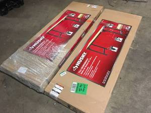 lot 11 image: Husky  6 ft. Solid Wood Top Workbench in Black, Lot of 2, Review all pictures