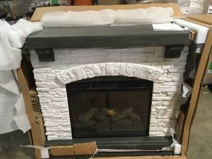 lot 13 image: StyleWell  Pembroke 50 in. W Freestanding Faux Stone Infrared Wall Mantel Electric Fireplace in White (90), Review all pictures