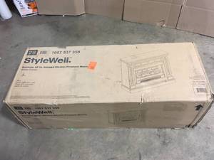 lot 27 image: StyleWell Quintane 48 in. Freestanding Electric Fireplace TV Stand in White, Customer return, Review all pictures