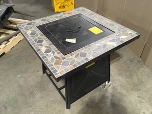 lot 29 image: Hampton Bay Crossridge 50,000 BTU Antique Bronze Gas Fire Pit, Customer return, Review all pictures