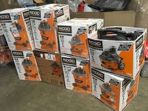 lot 38 image: Mix Lot of assorted Ridgid Shop Vacuums, Various sizes and models, Review all pictures