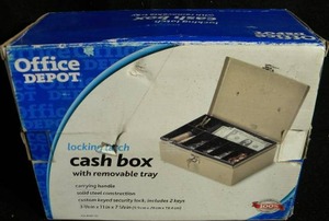 lot 103 image: Office Depot Locking Tach Cash Box with Removable Tray