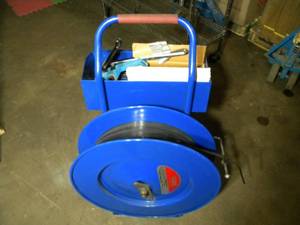 lot 140 image: ULine Poly Banding Strapping Cart with Tools Banding, Tensioner, Sealer, Seals