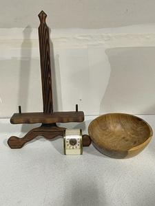 Vintage Westclox, Vintage Easel and Wooden Bowl