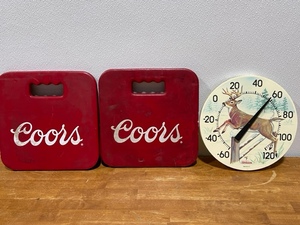 Vintage Coors Seat Cushions and Sunbeam Wall Thermometer