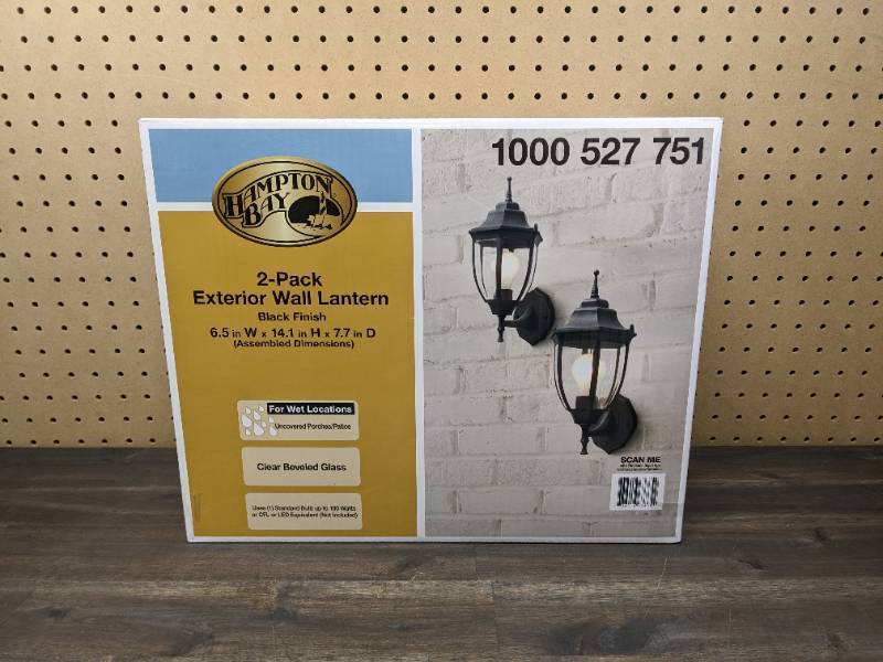lot 179 image: New Hampton Bay 1-Light Black Outdoor Wall Lantern Sconce with Clear Glass (2-Pack)