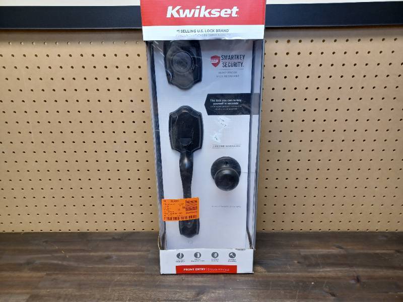 lot 15 image: Kwikset Belleview Venetian Bronze Single Cylinder Door Handleset with Cove Door Knob Featuring SmartKey Security
