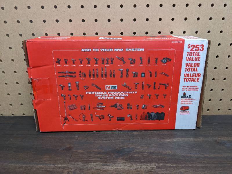 lot 9 image: Milwaukee M12 12-Volt Lithium-Ion Starter Kit with Two 6.0 Ah Battery Packs and Charger