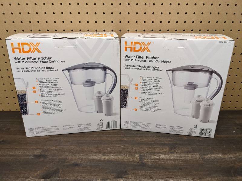 lot 169 image: Set of 2 New HDX 10-Cup Large Water Filter Pitchers, BPA Free