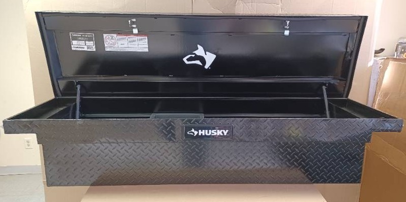 lot 43 image: Husky 71.36 in. Matte Black Aluminum Full Size Crossbed Truck Tool Box