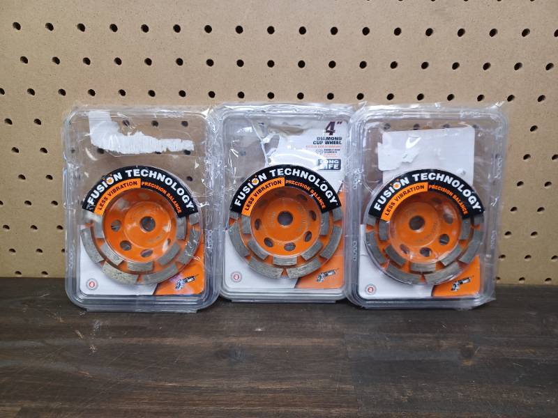 lot 135 image: (3) RIDGID 4 in. Double Row Diamond Cup Wheels