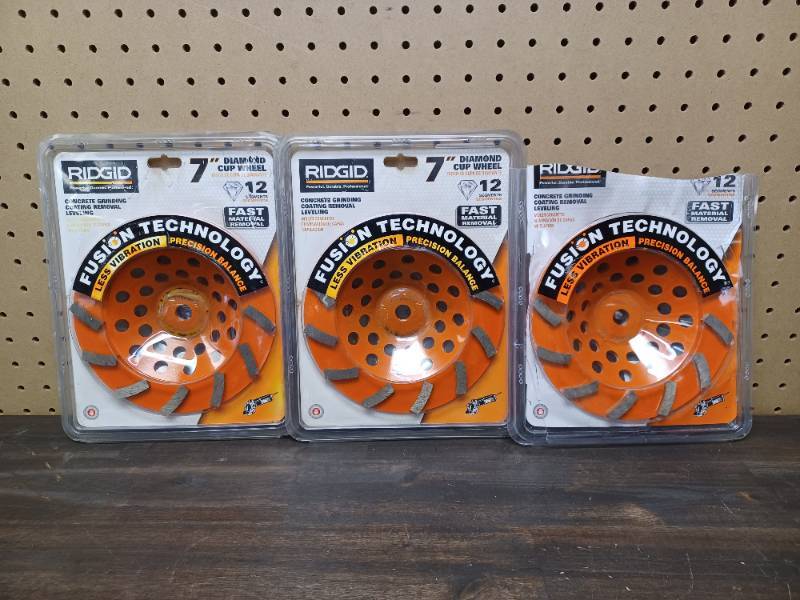 lot 137 image: (3) RIDGID 7 in. 12-Segment Turbo Cup Grinding Wheels