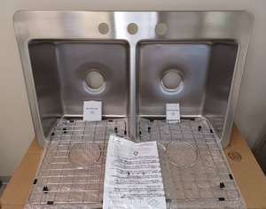 lot 180 image: Elkay Avenue Drop-inUndermount Stainless Steel 33 in. 5050 Double Bowl Kitchen Sink with Bottom Grid