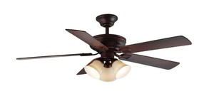lot 80 image: New Hampton Bay Campbell 52 in. Indoor LED Mediterranean Bronze Ceiling Fan with Light Kit, Downrod, Reversible Blades and Remote