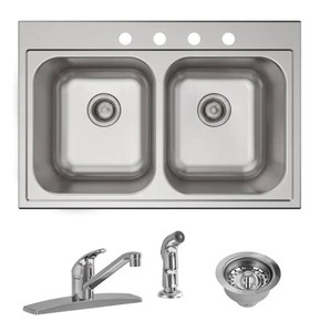 lot 12 image: Elkay Parkway 20-Gauge Stainless Steel 33 in. Double Bowl Drop-In Kitchen Sink with Faucet