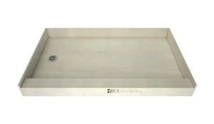 lot 1 image: Tile Redi Base 32 in. x 60 in. Single Threshold Shower Base with Left Drain and Polished Chrome Drain Plate