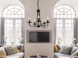 lot 20 image: Modern Black Chandelier Candlestick Island 5-Light Classic Pendant Chandelier by LNC