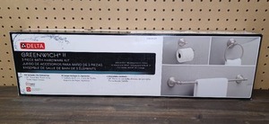 lot 63 image: Delta Greenwich II 3-Piece Accessory Set in SpotShield Brushed Nickel with 24 in. Towel Bar, Toilet Paper Holder and Towel Ring