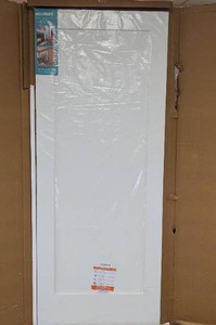 lot 70 image: New Shaker 1-Panel Solid Core White Primed Pine Wood Interior Door Slab 32 in. x 80 in. x 1-34 in. by eightdoors