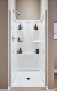 lot 113 image: Delta Classic 400 36 in. x 36 in. 3-Piece Direct-to-Stud Shower Wall Surround in High Gloss White