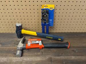 lot 47 image: Estwing 40 oz. Sure Strike Steel Engineer Hammer, Crescent 20 oz. Fiberglass Rip Claw Hammer and QEP Handheld Tile Cutter