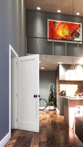 lot 69 image: New Shaker 1-Panel Solid Core White Primed Pine Wood Interior Door Slab 28 in. x 80 in. x 1-34 in. by eightdoors
