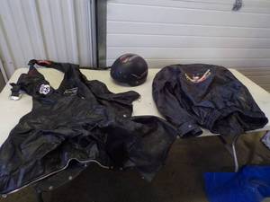 lot 165 image: Leather Coat, Chaps and Helmet