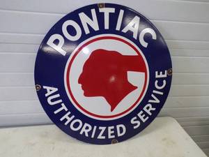 lot 16 image: Large Vintage Pontiac Authorized Service Porcelain Sign