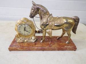 lot 37 image: Vintage Mantel Clock with Horse  Clock Works