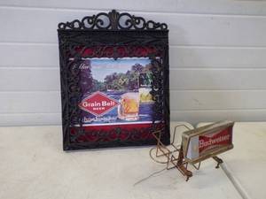 lot 81 image: Vintage Lot of Grainbelt Beer Sign and Budweiser Beer Bar Caddie