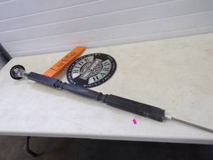 lot 109 image: Cool Harley Davidson Wooden Post Yard Art Metal Sign with Solar Light