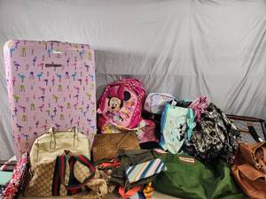 lot 201 image: Large Betsy Johnson Spinner Luggage, Purses, More