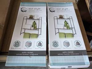 lot 93 image: 2 Slat style bathroom wall shelves...